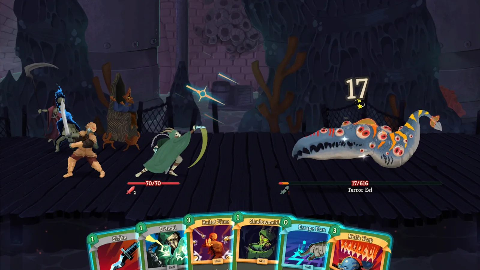 Silent holding a hand of cards in official Slay the Spire 2 combat